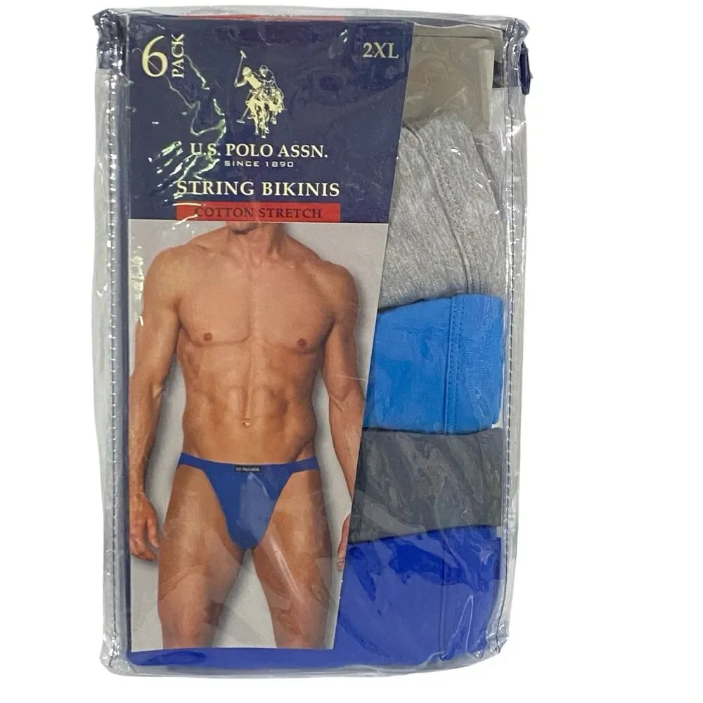 New U.S. Polo Assn Men's 4 Pack String Bikini Briefs Underwear 2XL blue gray